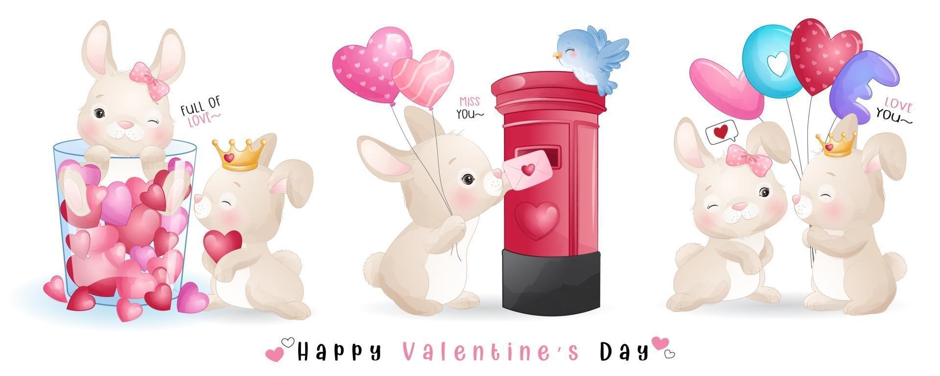 Cute doodle bunny for valentines day collection vector