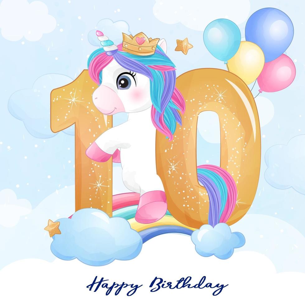 Cute doodle unicorn with numbering illustration vector