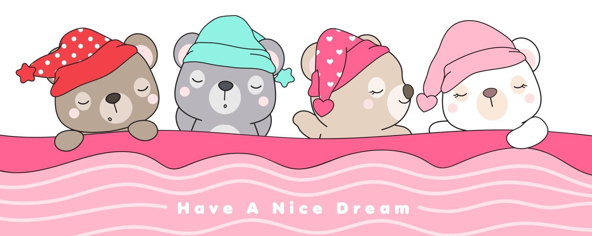 Cute doodle bears sleeping illustration vector