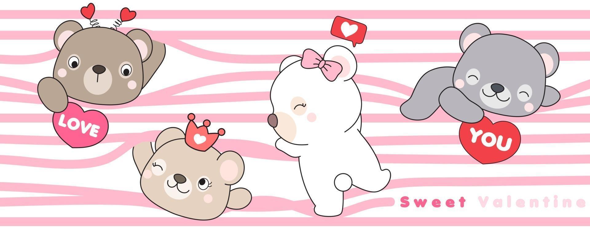 Cute doodle bear for Valentines day illustration vector