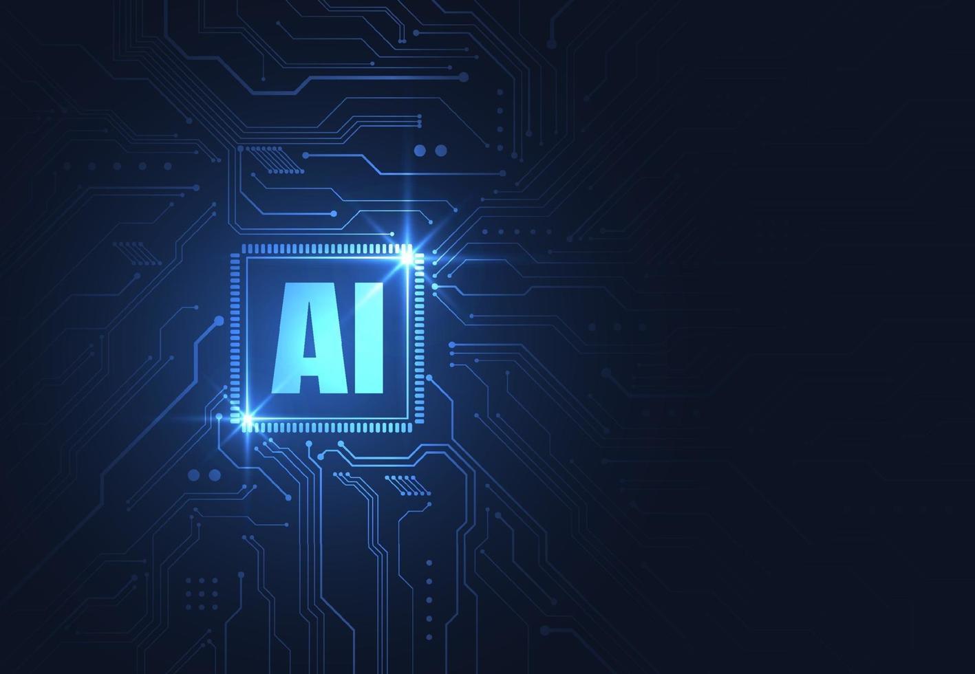 chipset de inteligencia artificial en placa de circuito en ilustraciones de tecnología de concepto futurista para web, banner, tarjeta, portada. ilustración vectorial vector