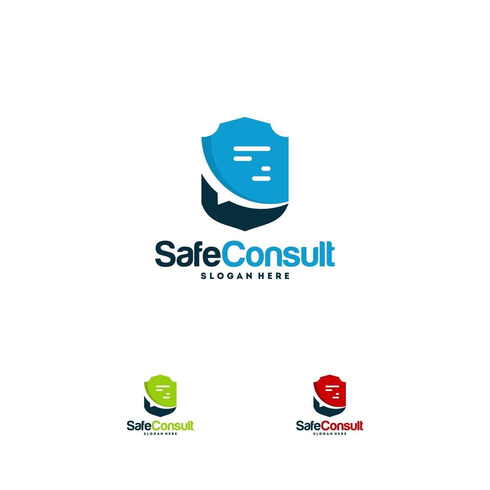 Safe Consult Logo designs concept vector, Protect Discuss logo template symbol, Conversation logo symbol, Shield Icon template vector