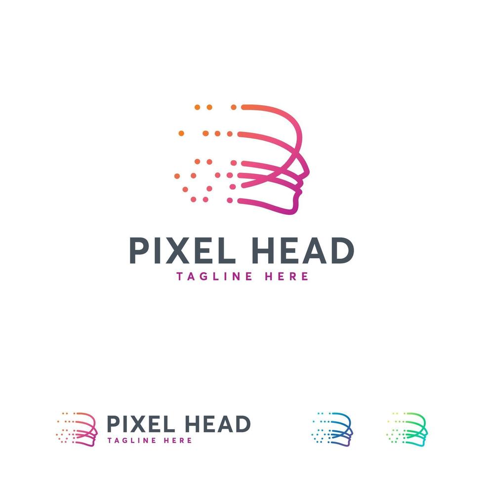 Plantilla de diseños de logotipo de cabeza de píxel, símbolo de diseños de logotipo de arte lineal vector