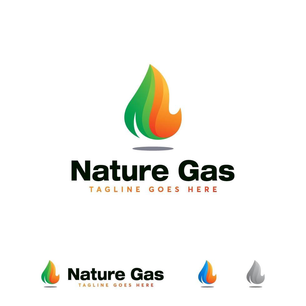 diseños de logotipos de gas natural vector de concepto, diseños de concepto de logotipos de hojas y fuego