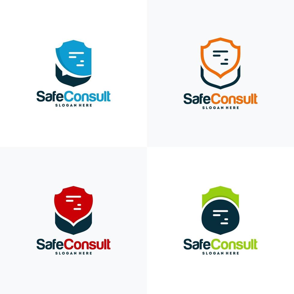 Set of Safe Consult Logo designs concept vector, Protect Discuss logo template symbol, Conversation logo symbol, Shield Icon template vector