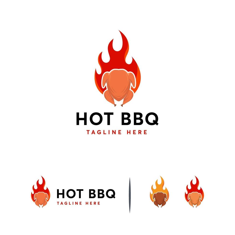 Chicken Grill logo designs template, Hot Barbeque logo designs concept vector