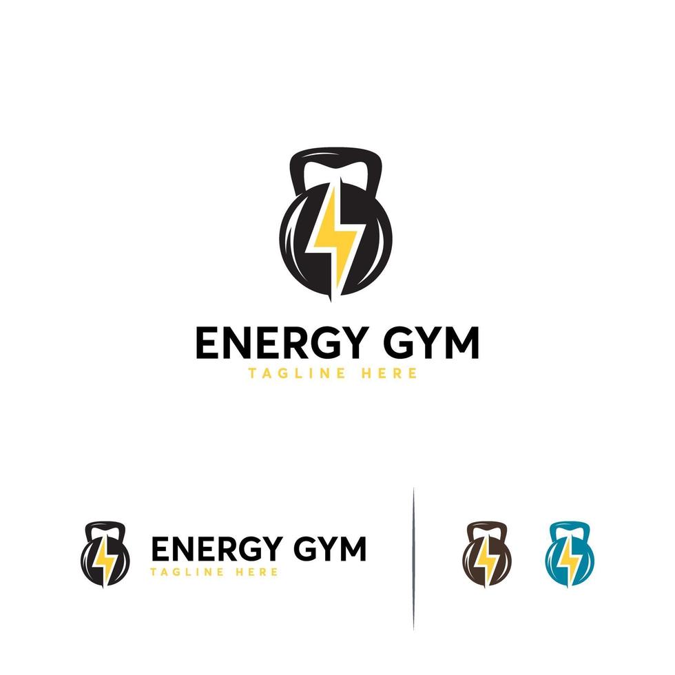 plantilla de diseños de logotipo de gimnasio de energía, plantilla de logotipo de campana de hervidor de fitness vector