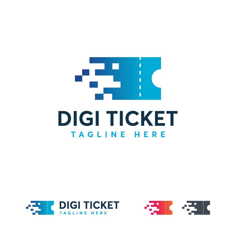 Digital ticket logo designs concept vector, Pixel Ticket logo template vector