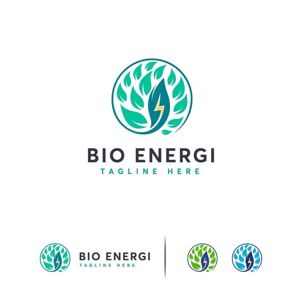 vector de concepto de diseños de logotipo de bioenergía, plantilla de logotipo de electricidad de naturaleza