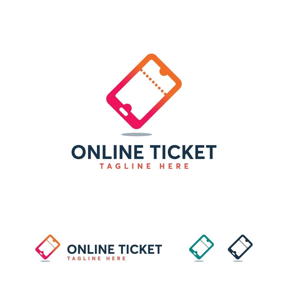 Símbolo de logotipo de billete en línea, vector de concepto de diseños de logotipo de billete de teléfono