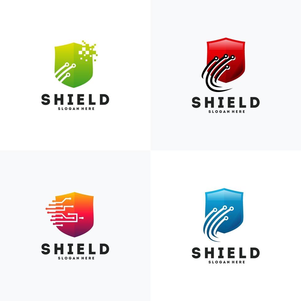 Set of Technology Shield Logo designs concept vector, Shield Secure Logo template vector