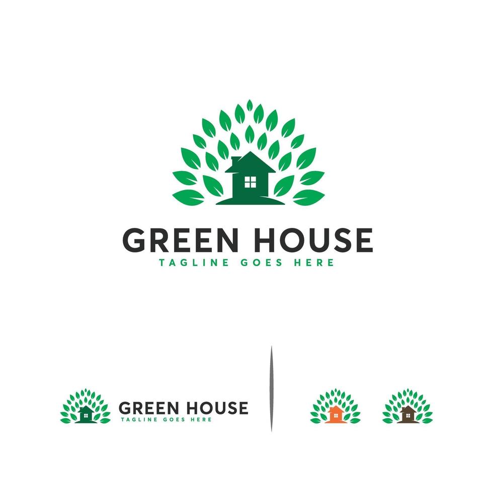 vector de concepto de diseños de logotipo de casa verde, logotipo de casa con diseños de hojas
