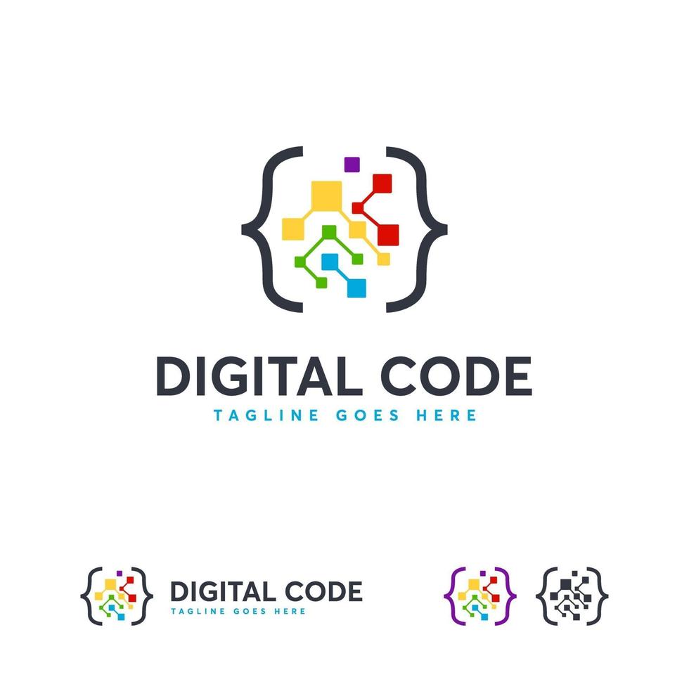 Digital Code logo designs template, Fun Coding logo symbol vector