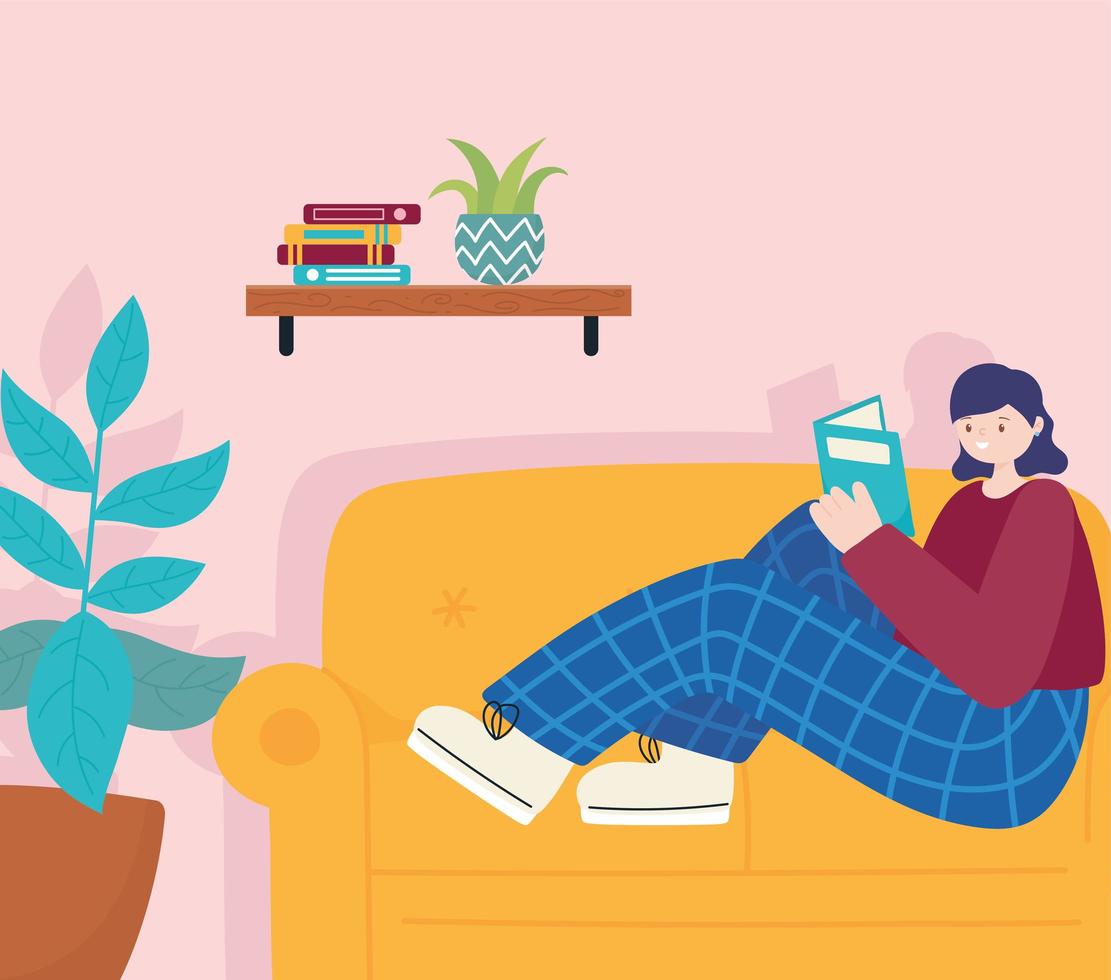 actividades de personas, mujer joven leyendo un libro vector