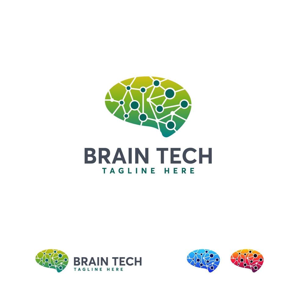 Logotipo de tecnología de cerebro, vector de concepto de diseños de logotipo de cerebro de píxel, plantilla de logotipo de cerebro robótico