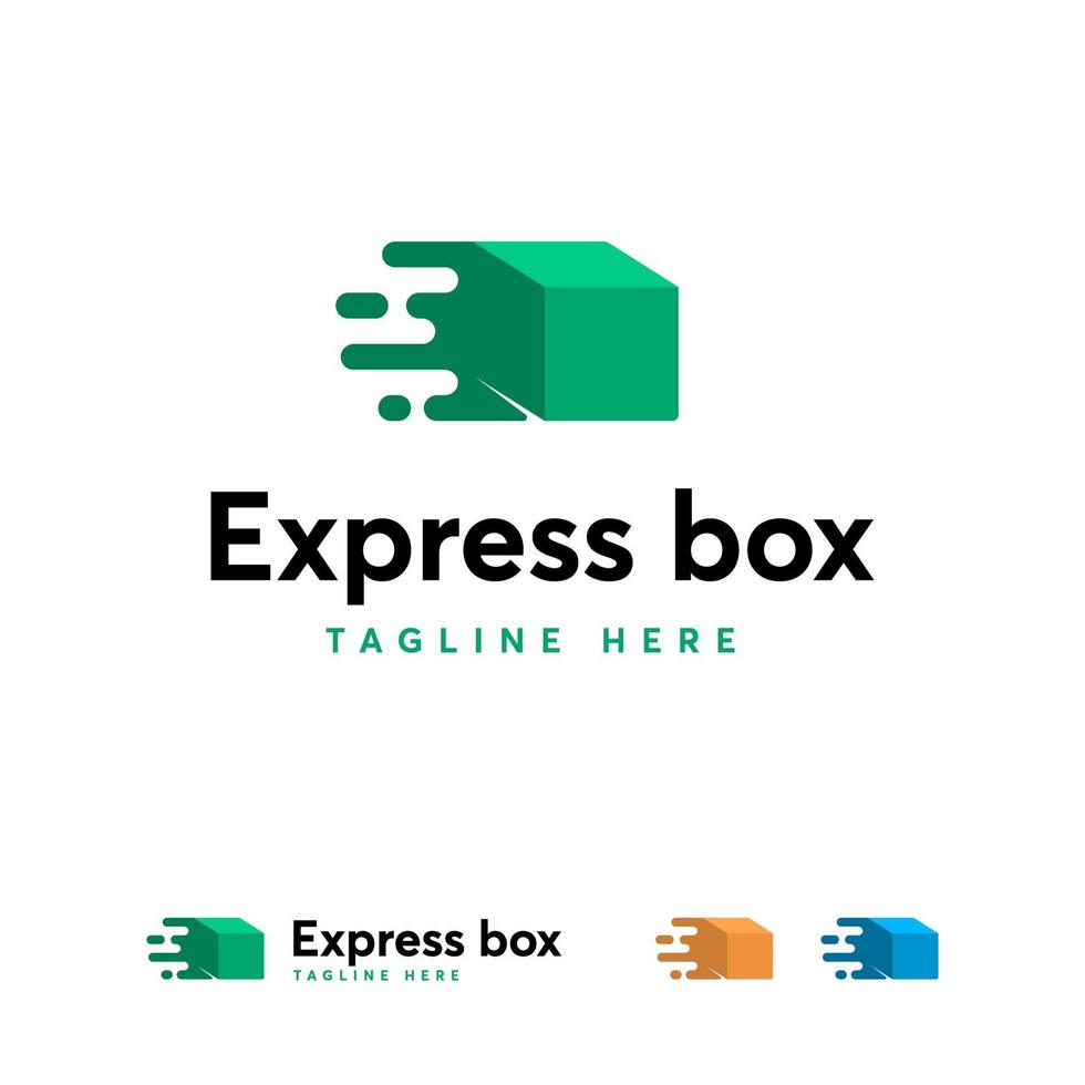 Vector de concepto de diseños de logotipo de caja express, vector de plantilla de logotipo de entrega rápida