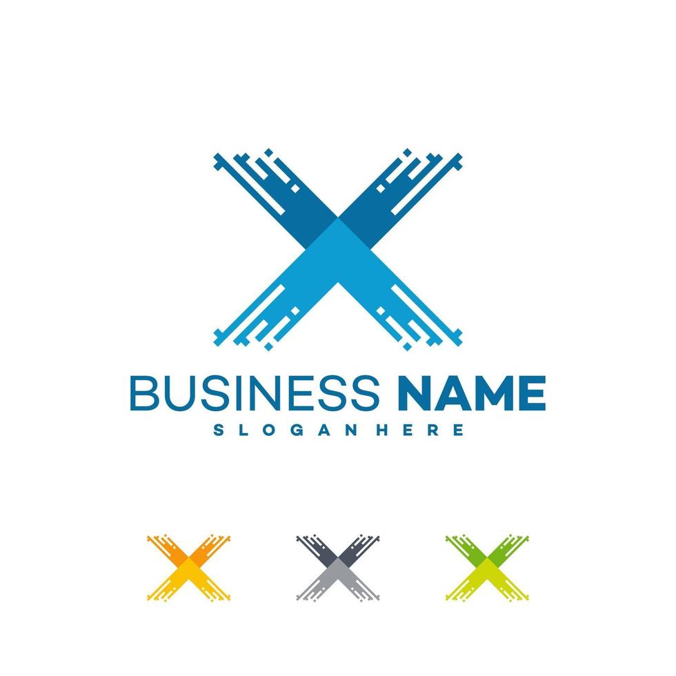 Pixel X initial logo designs, Fast X business logo symbol vector