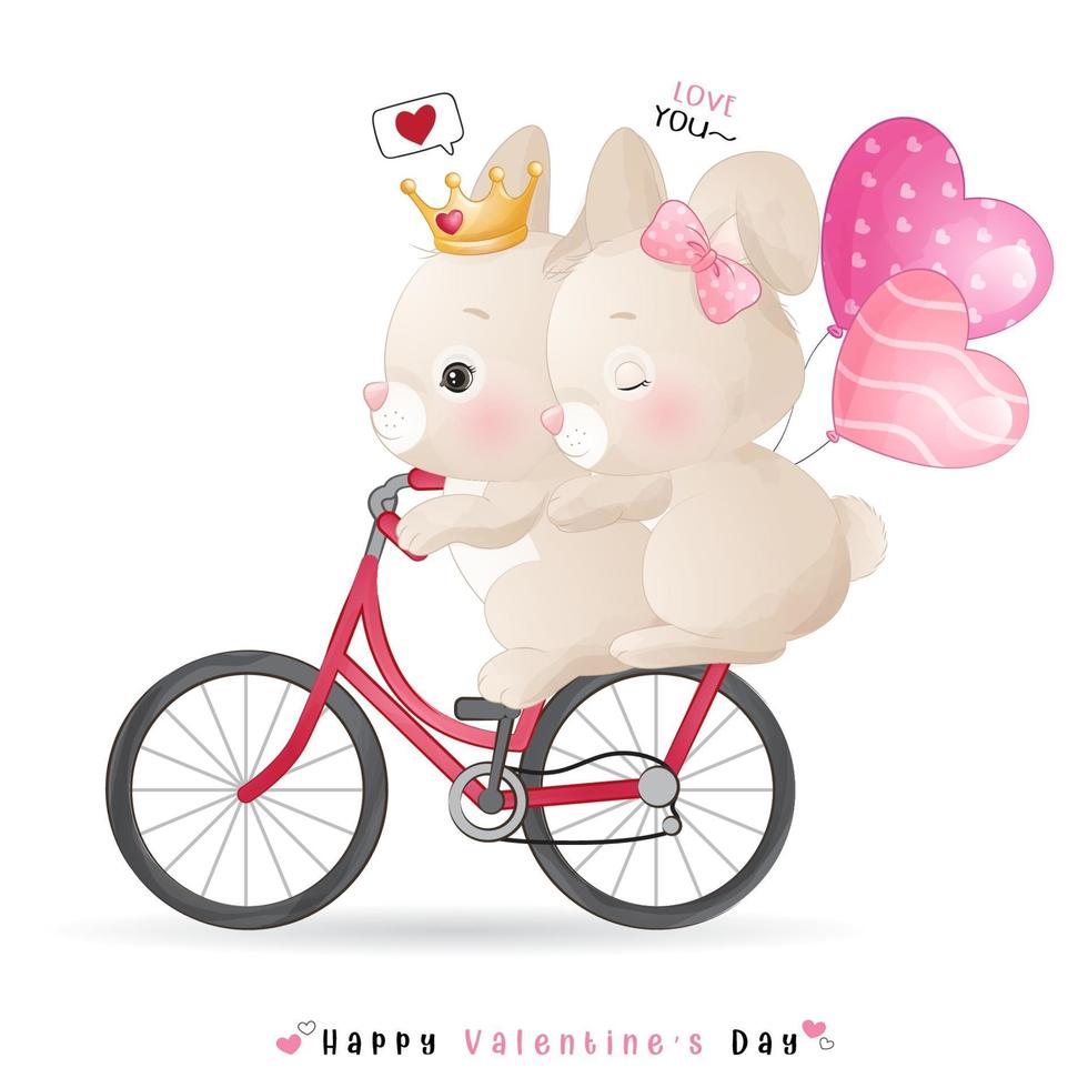 lindo conejito doodle para el día de san valentín vector