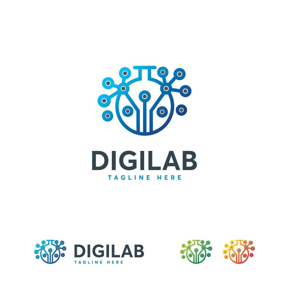 vector de concepto de diseños de logotipo de laboratorio digital, logotipo de vidrio de laboratorio de píxeles