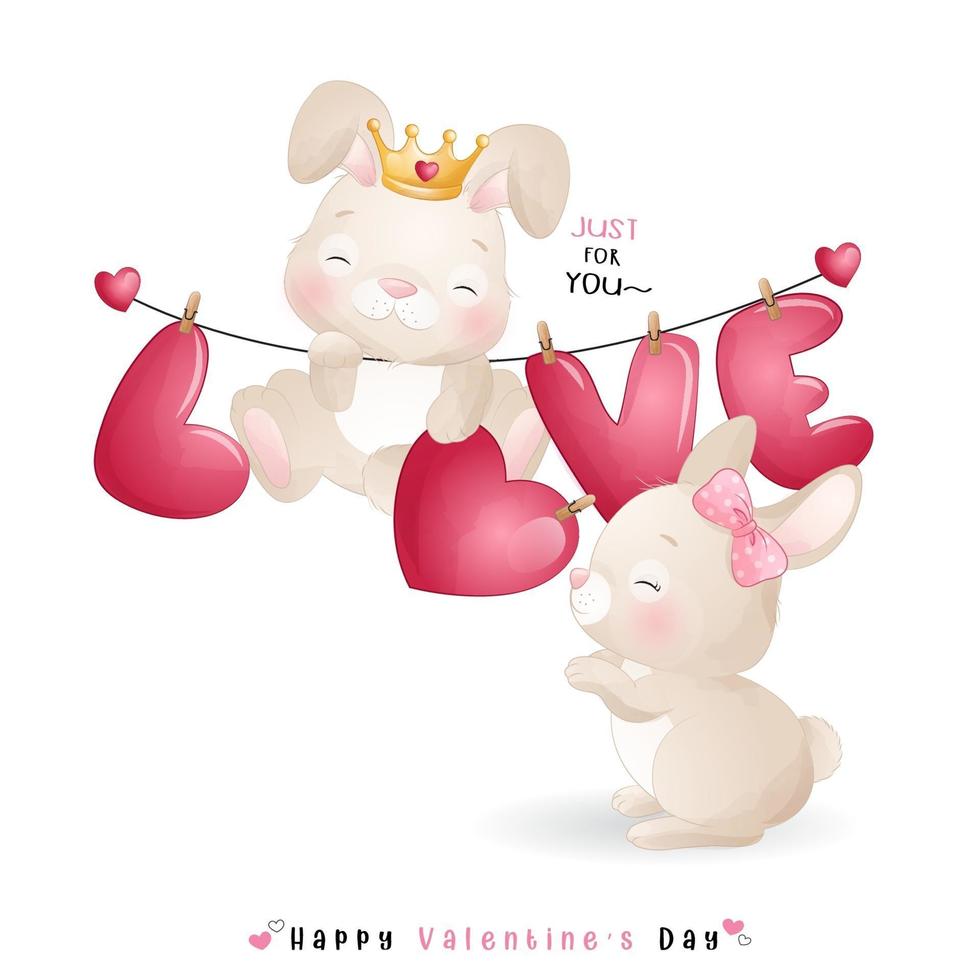 Cute doodle bunny for valentines day vector