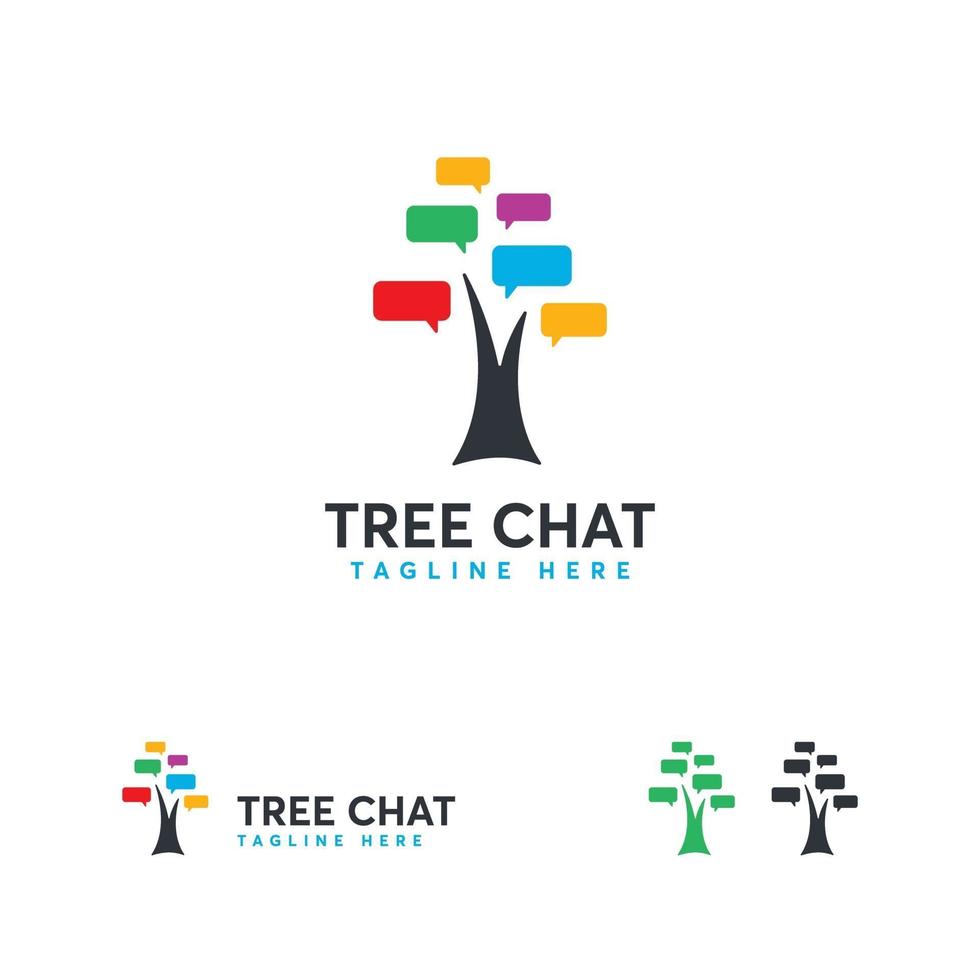 vector de concepto de diseños de logotipo de chat de árbol, símbolo de logotipo de discusión de árbol