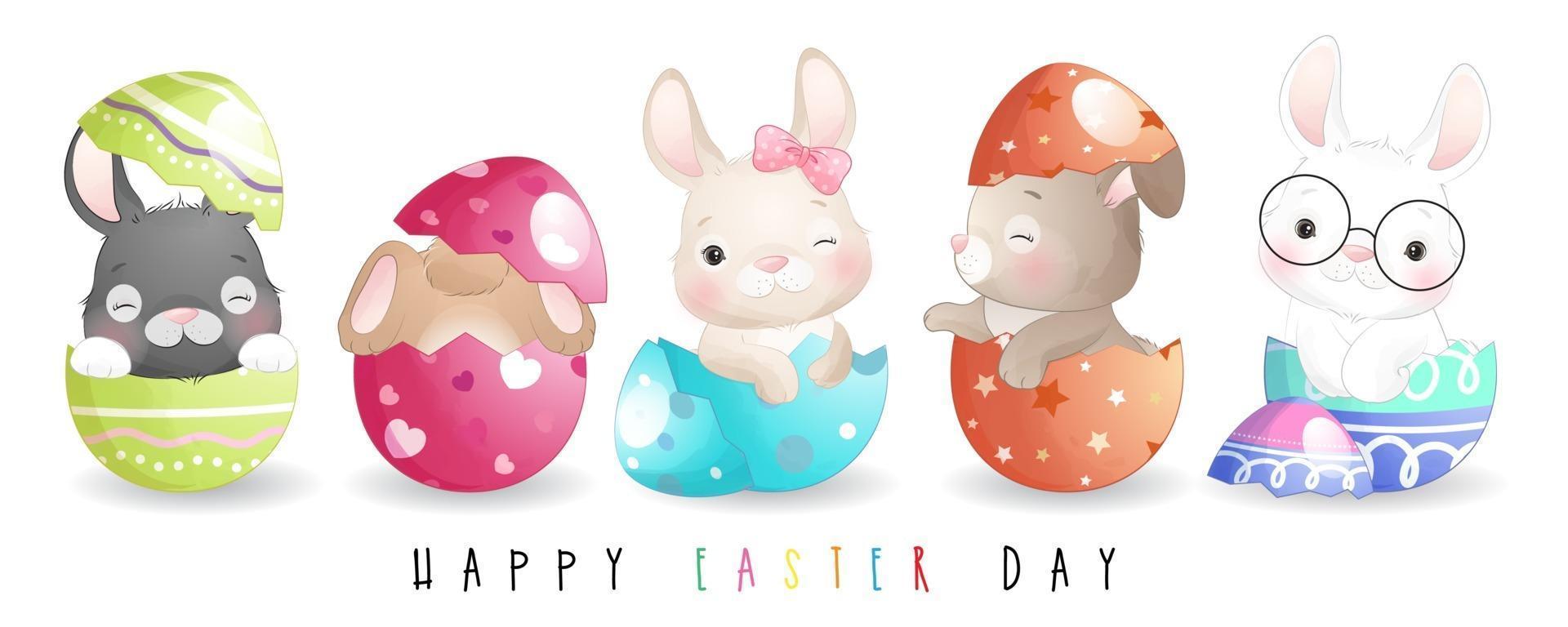 Cute doodle bunny for happy easter day illustration vector