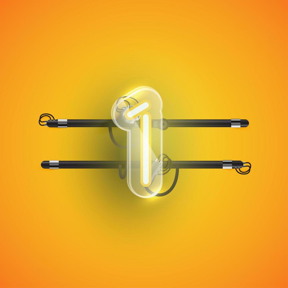 Realistic neon 1 character with plastic case around, vector illustration