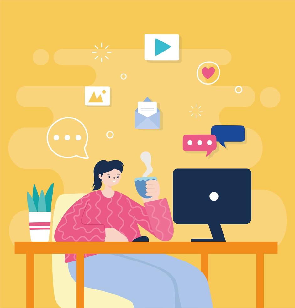 young woman working on the computer at home vector