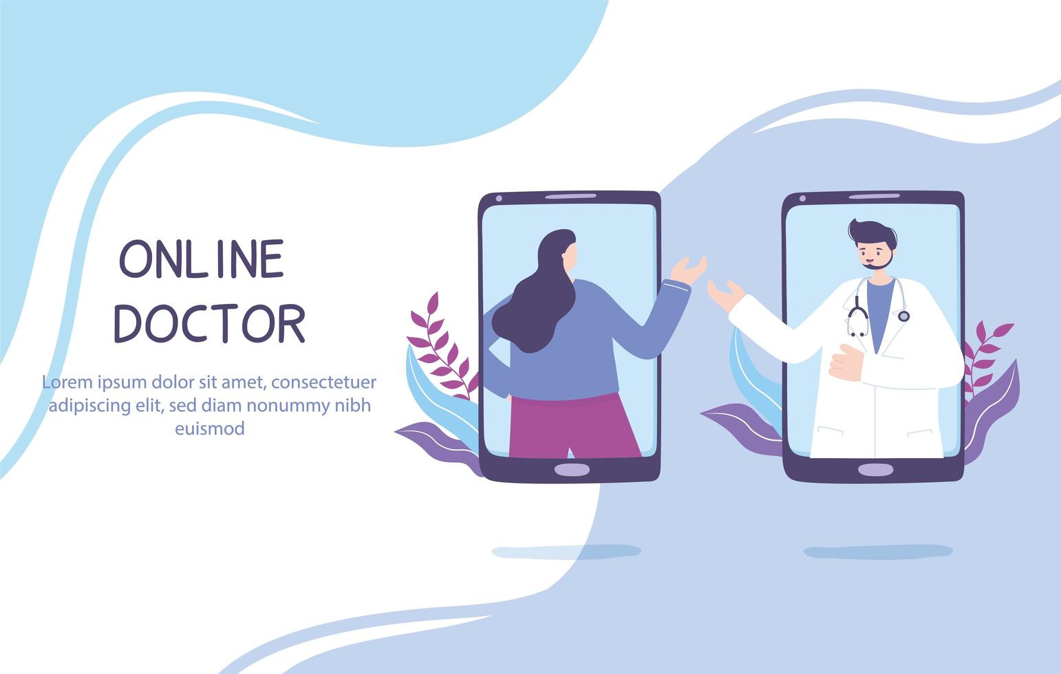 telemedicine concept with doctor and patient on the smartphone vector