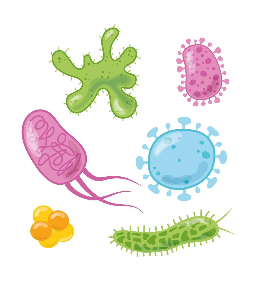 conjunto de iconos de bacterias y virus vector