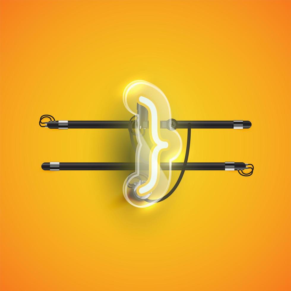 Realistic neon 'bracket' character with plastic case around, vector illustration