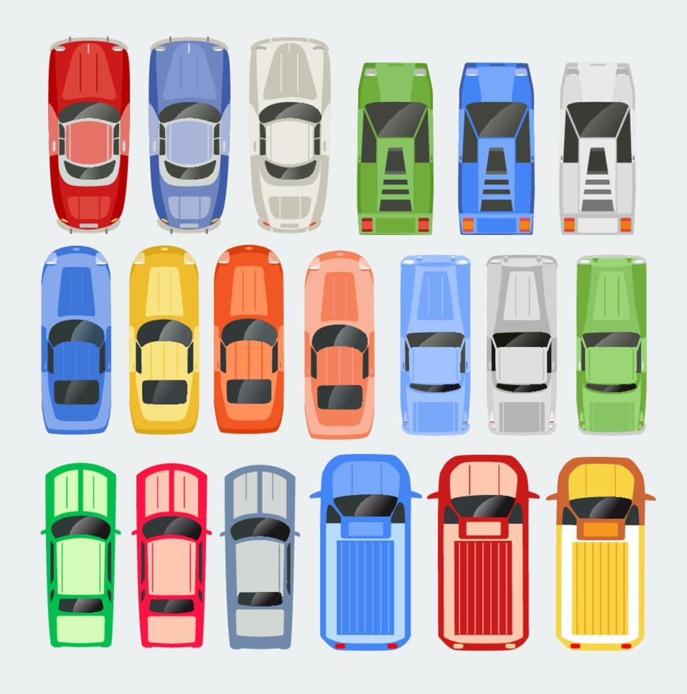 Los coches transportan el conjunto de iconos de vista superior ilustración vectorial aislada en estilo plano vector