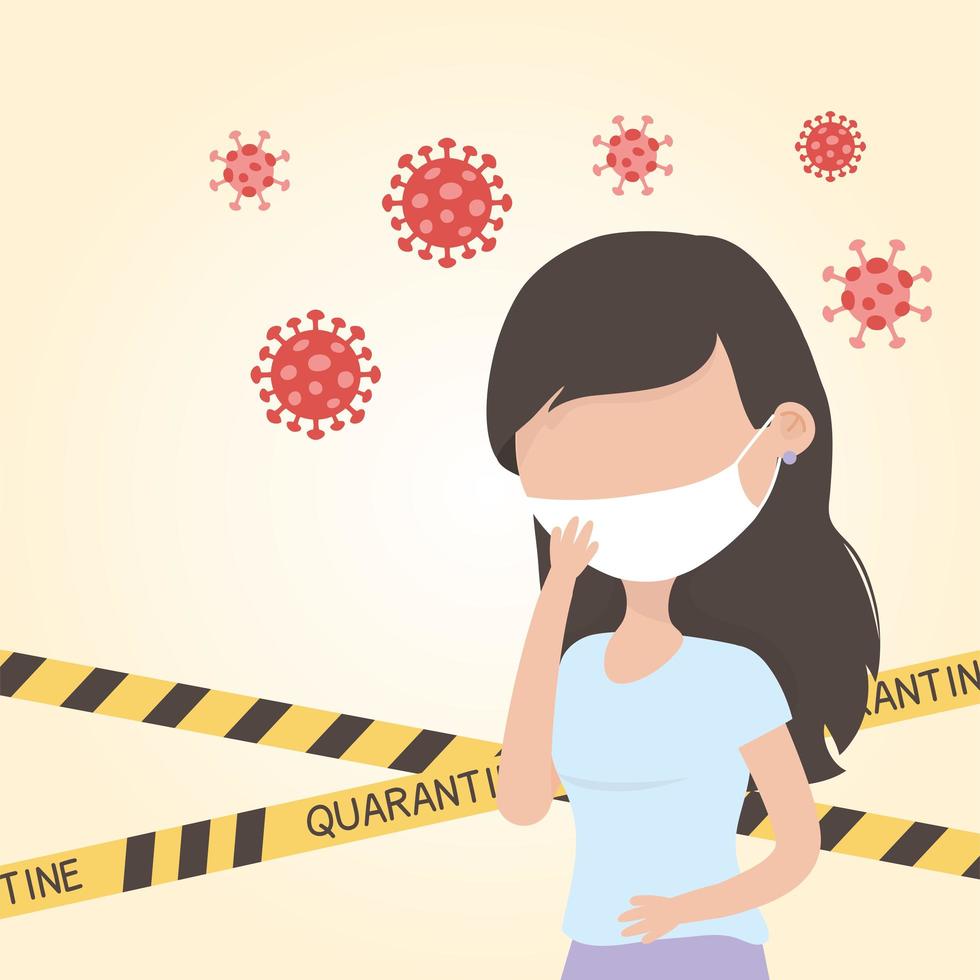woman with face mask in quarantine for coronavirus vector