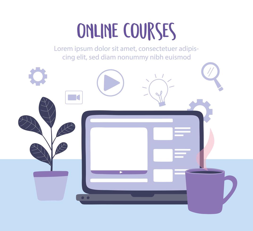 Plantilla de banner de cursos en línea con laptop vector