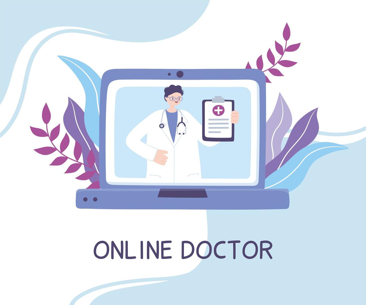 telemedicine concept with doctor on the laptop vector