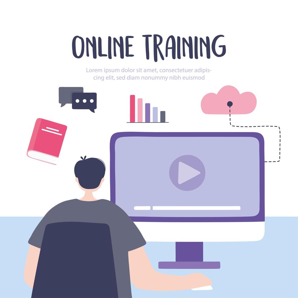 Online training with man watching a course vector