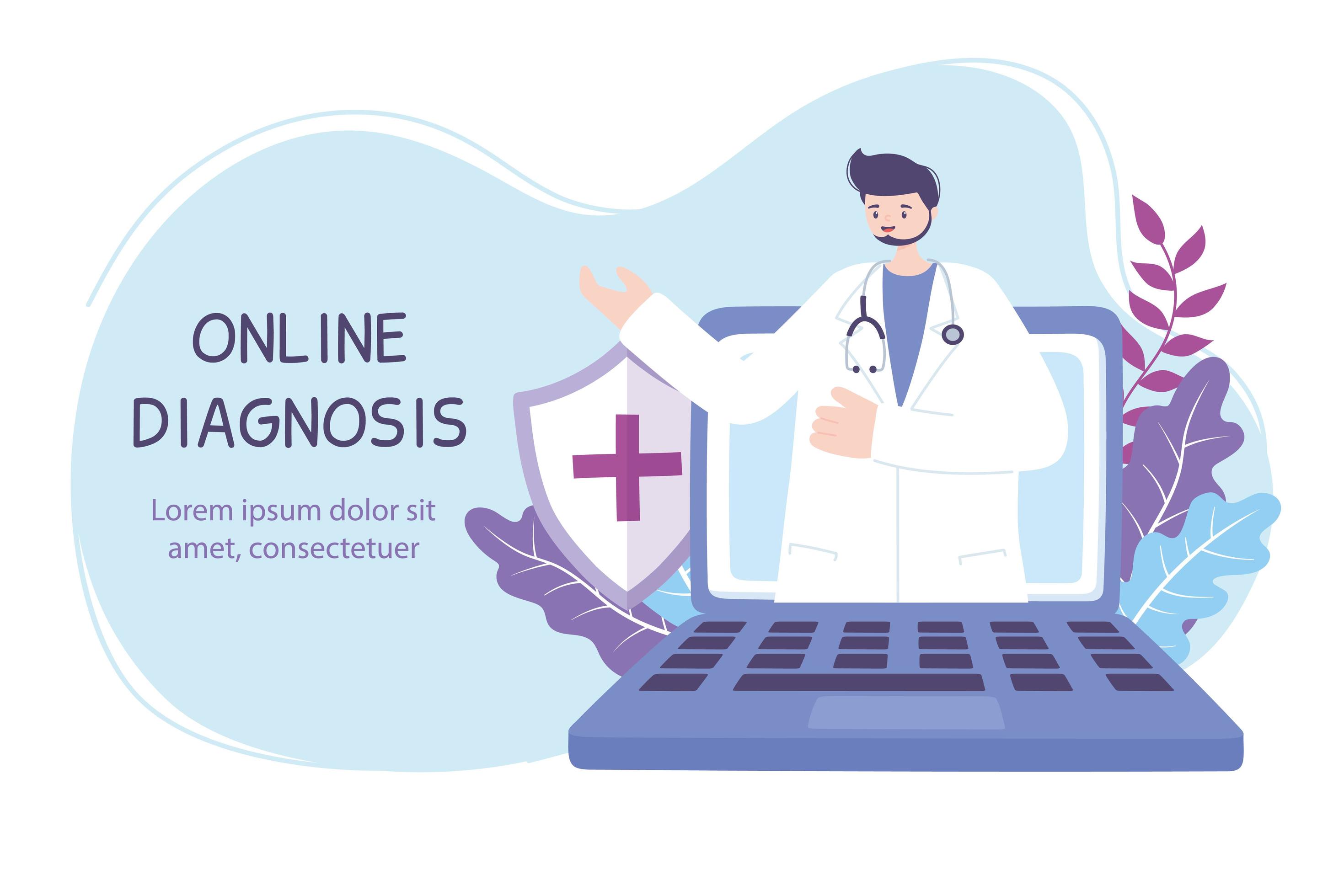 online diagnosis banner with doctor and laptop 2065013 Vector Art at