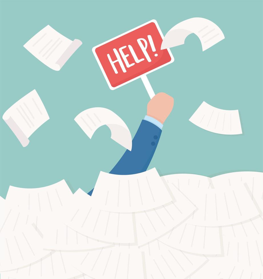 hand with help lettering, office work frustration and stress vector