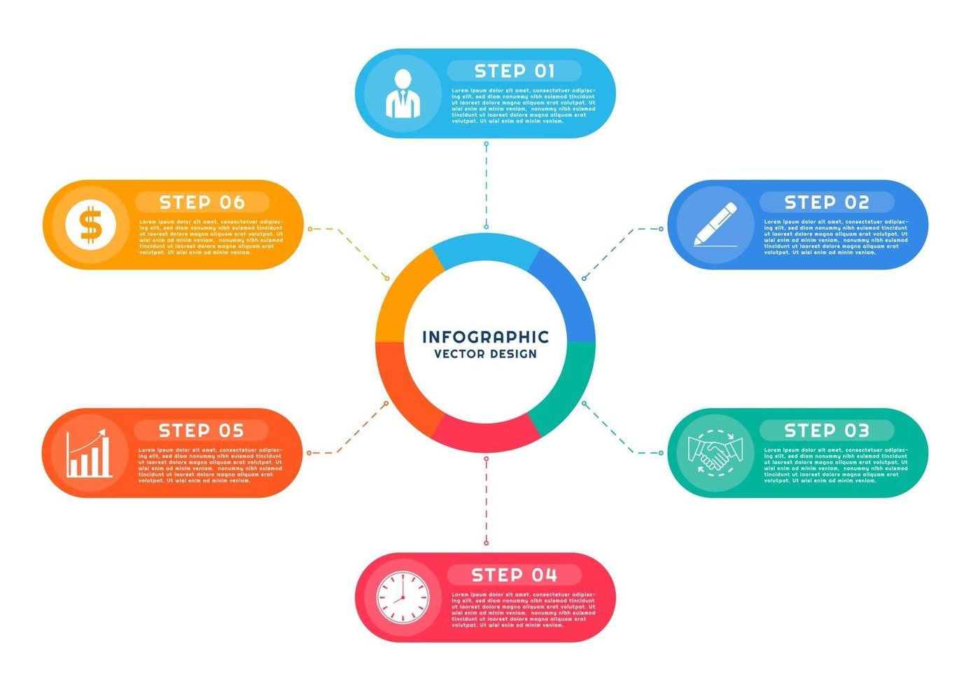 Infographic with icon bubbles stemming from colorful circle vector