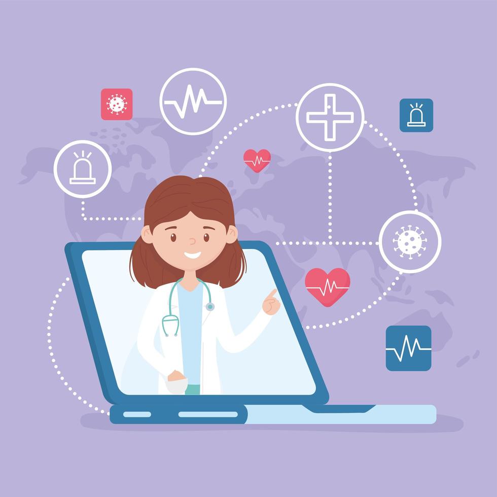 online care with doctor on the laptop vector