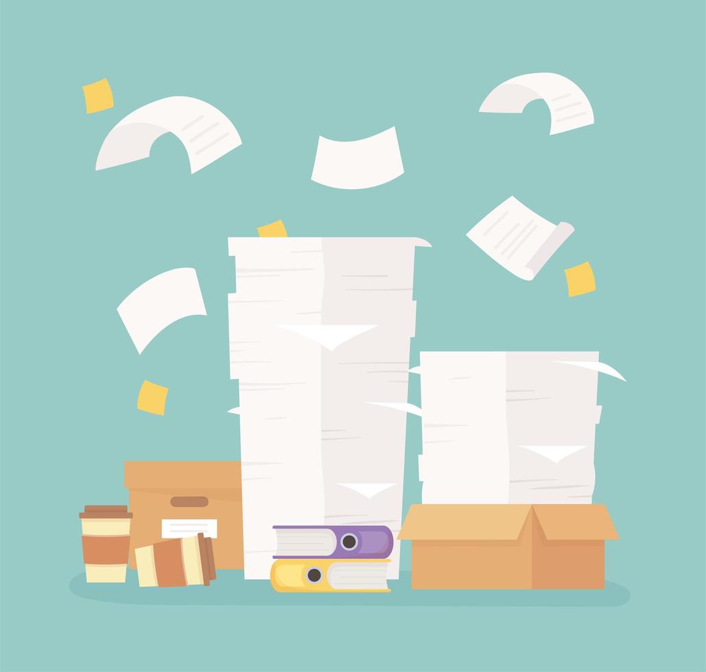 desk with a heavy load of paperwork vector