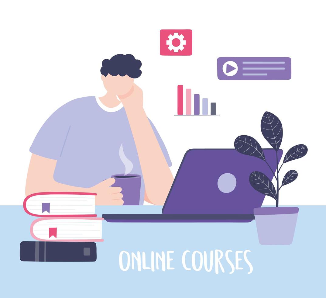 Online training with man watching a course vector