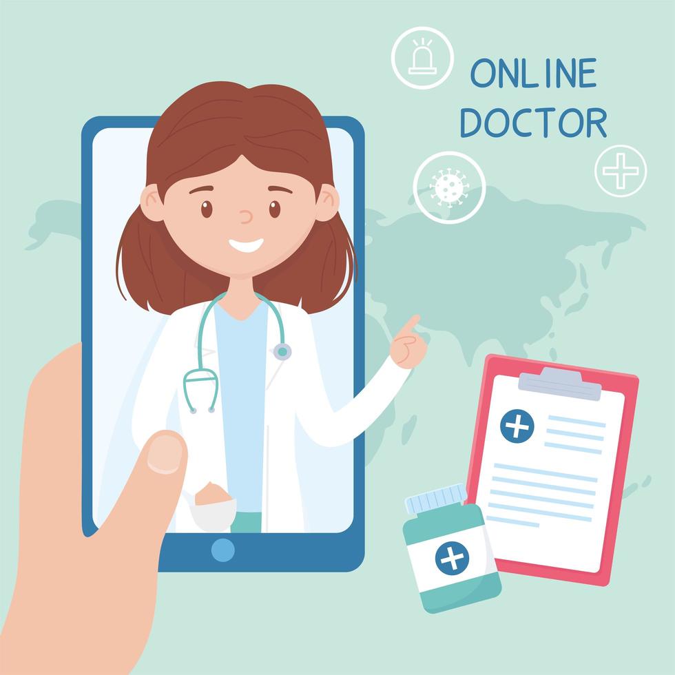 online care with doctor on the smartphone vector