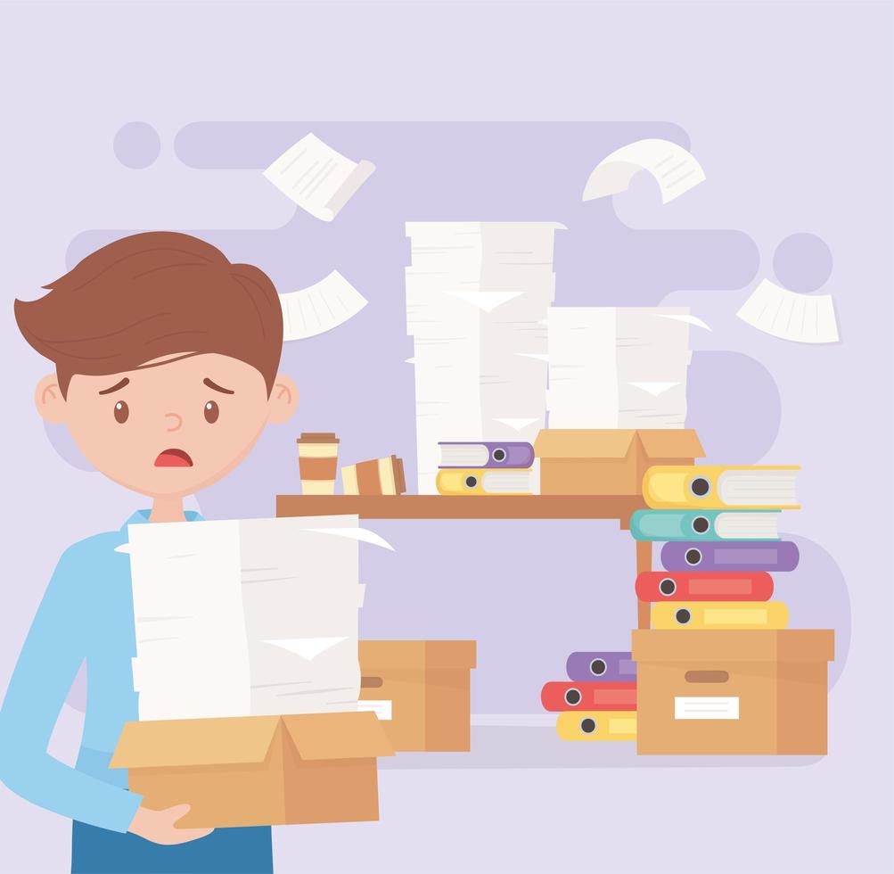 stressed businessman, office work frustration and stress vector