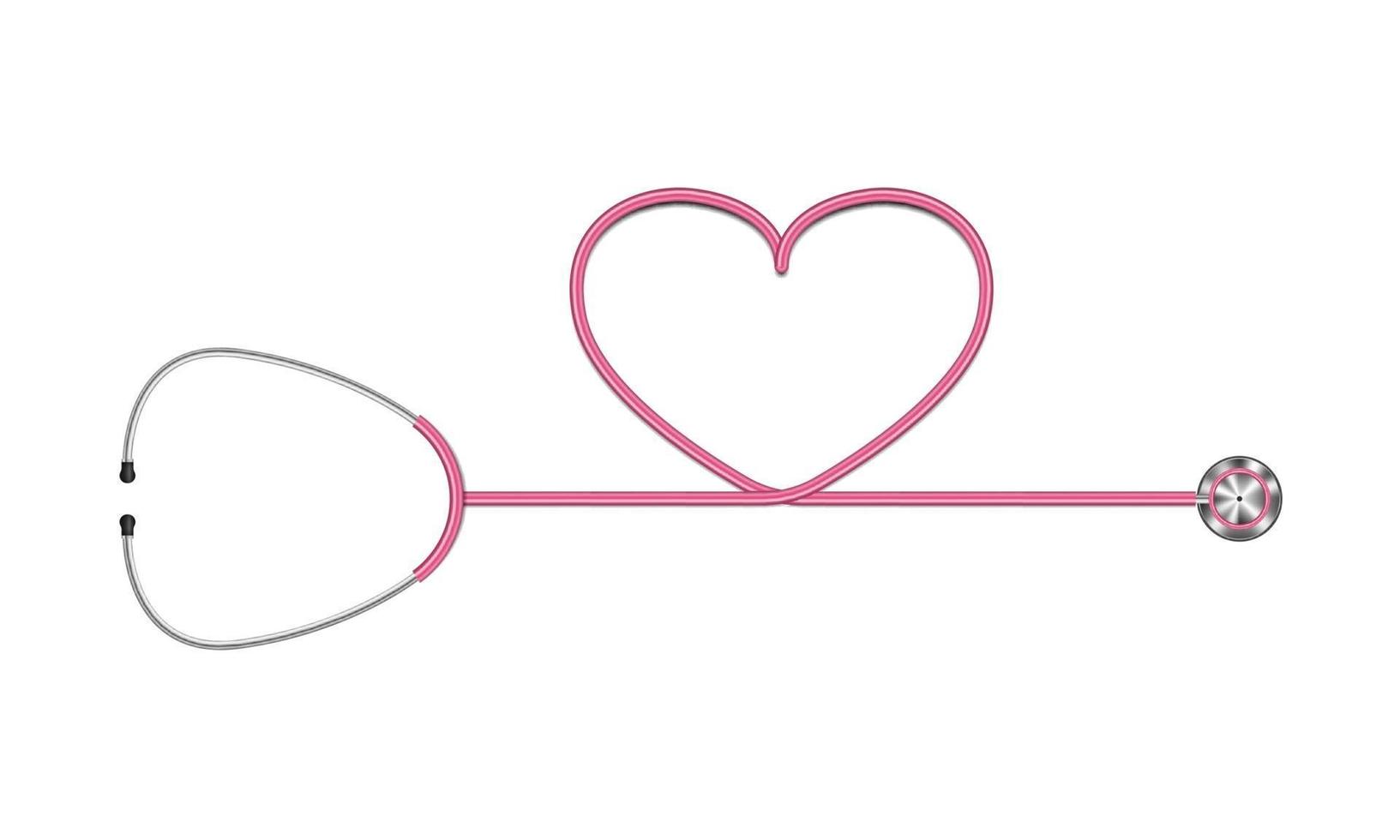 Realistic stethoscope and heart isolated on white background, vector illustration