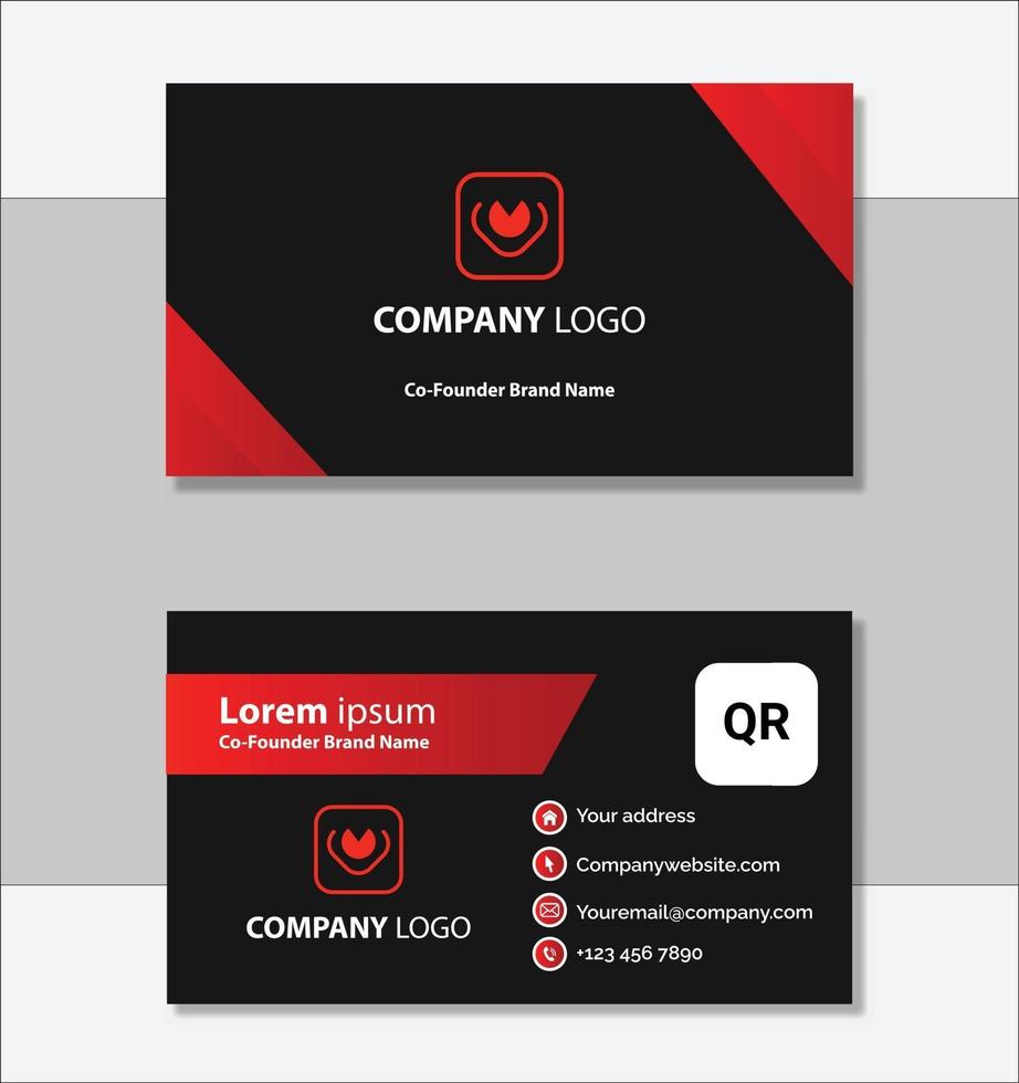 Red and black geometric business card template design vector