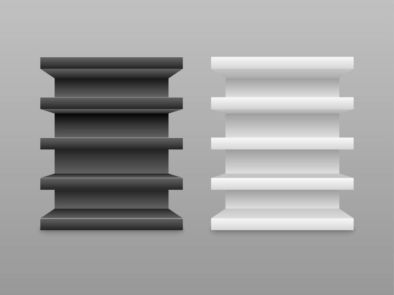 Empty black and white shelves isolated on grey background, vector illustration