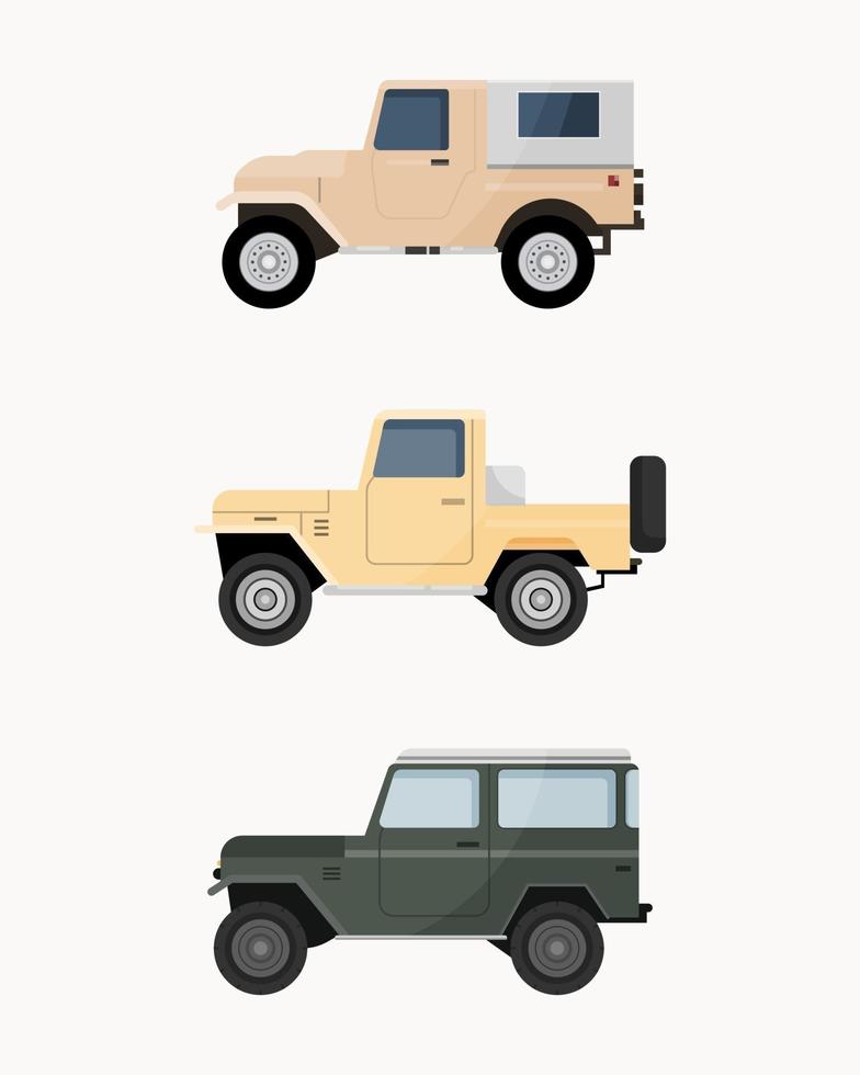 Set of off-road suv car. Off road vehicles vector illustration.