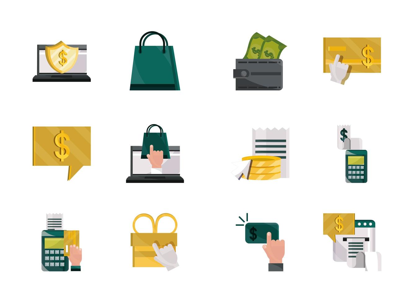 payments online, money and finance technology icon set vector