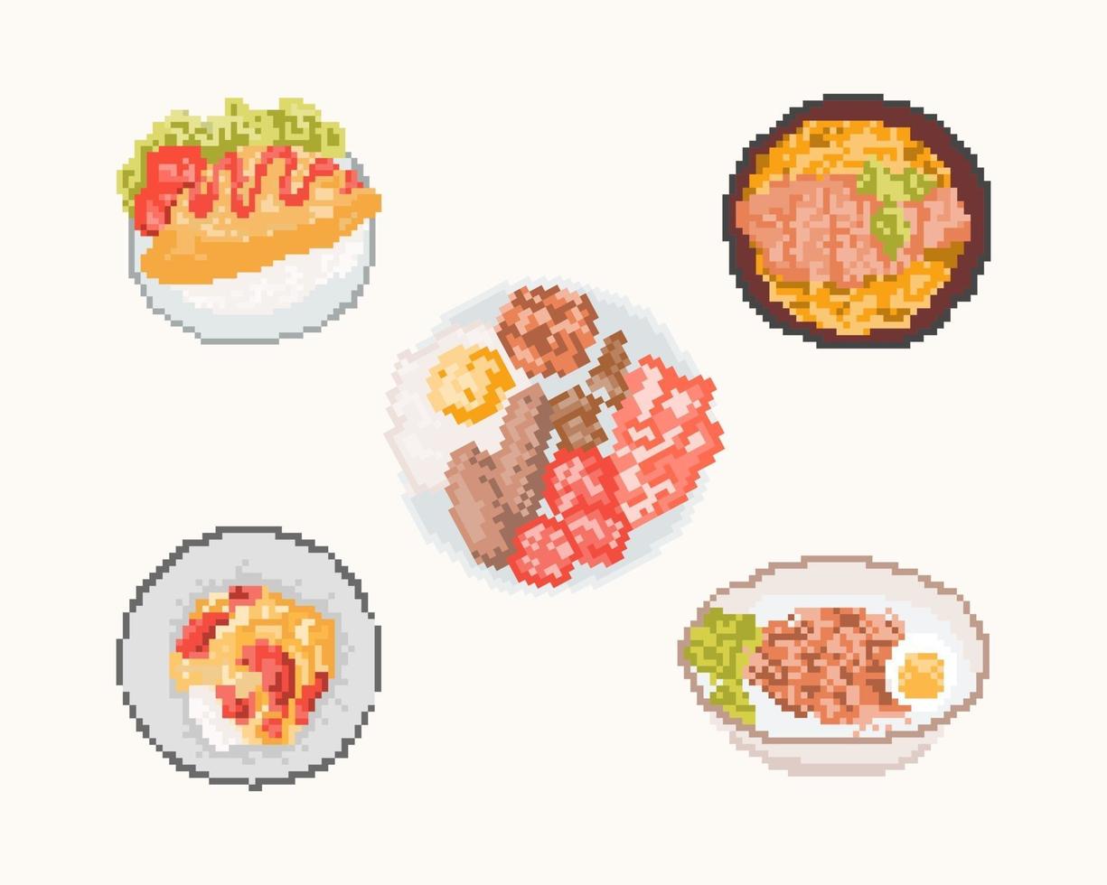 Set of food in pixel art. 8 bit art vector illustration.